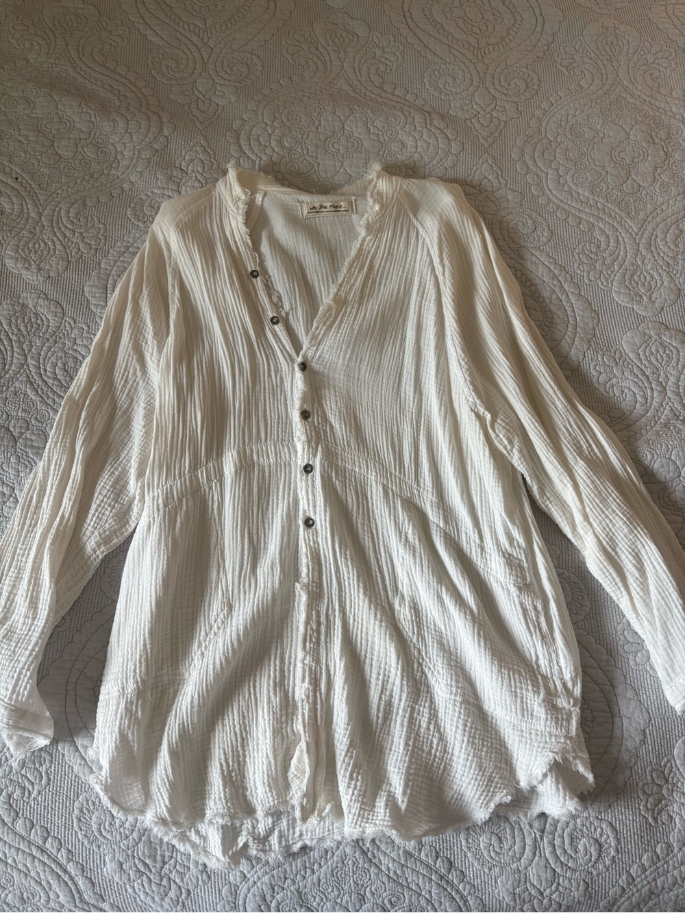 Free People Cream Gauze Button-Down Flowy Blouse XS
